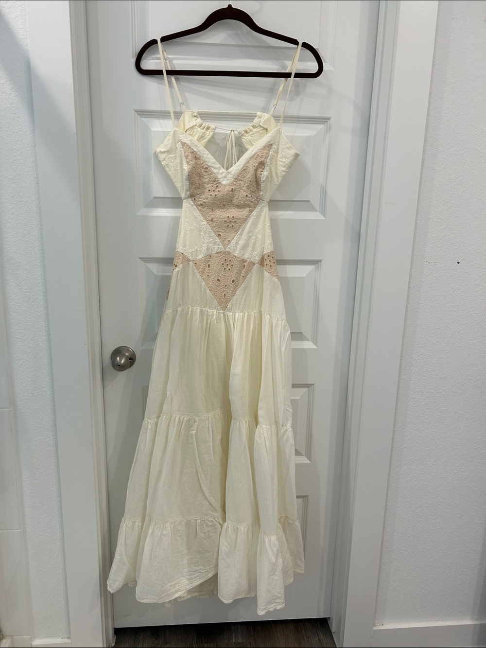 Cream Lace-Panel Maxi Dress Lulus